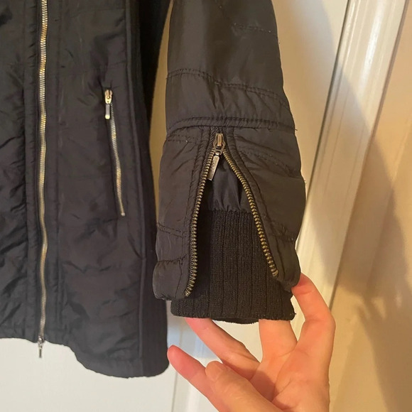 prAna Diva Quilted Sherpa Lined Long Jacket Size XS Black Asymmetrical Zip - Picture 4 of 11